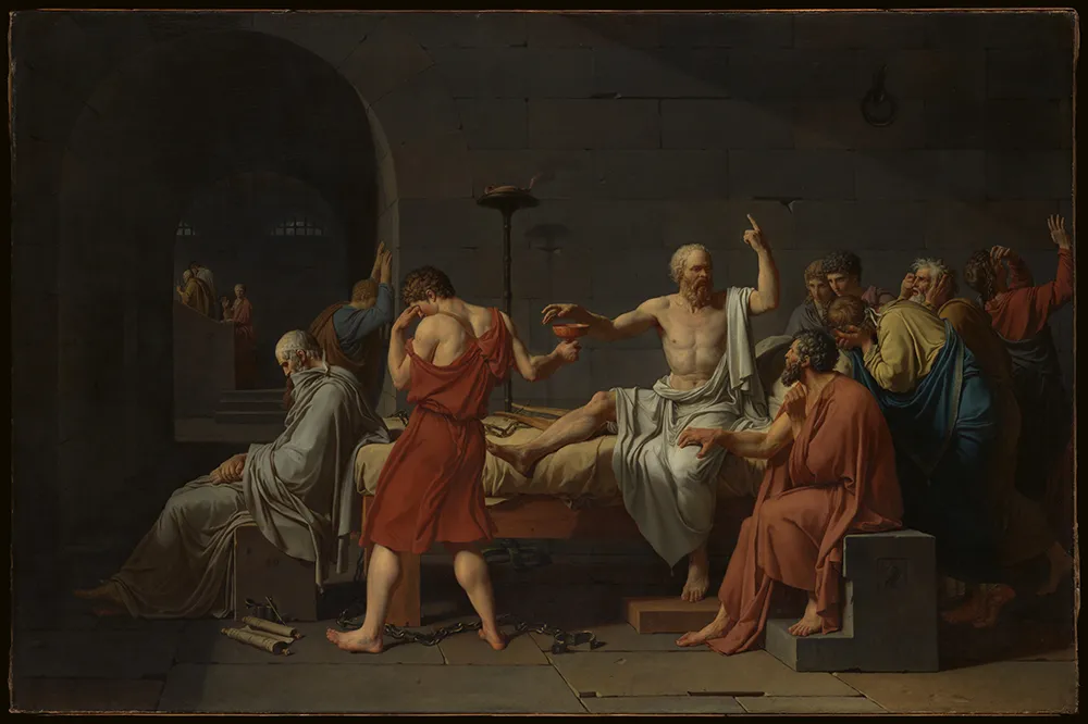 ジャック=ルイ・ダヴィッド《ソクラテスの死》メトロポリタン美術館蔵出典:https://www.metmuseum.org/ja/art/collection/search/436105)