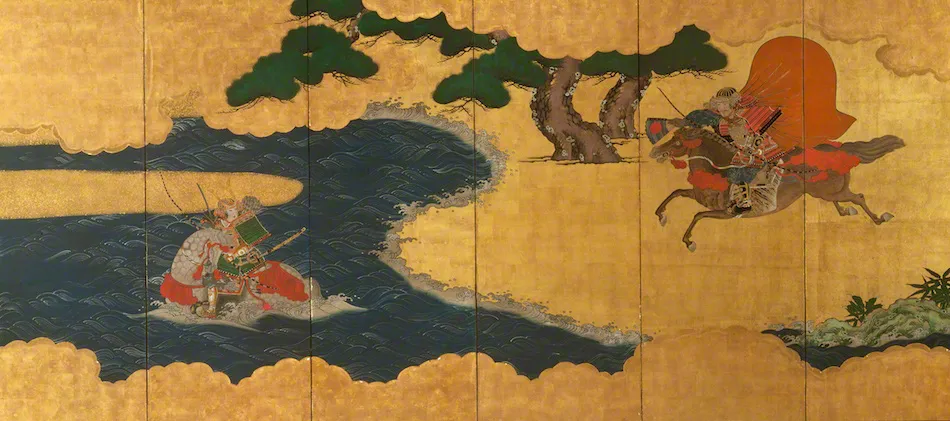 《一の谷合戦図屏風》東京富士美術館蔵(出典:https://www.fujibi.or.jp/collection/artwork/03559/)