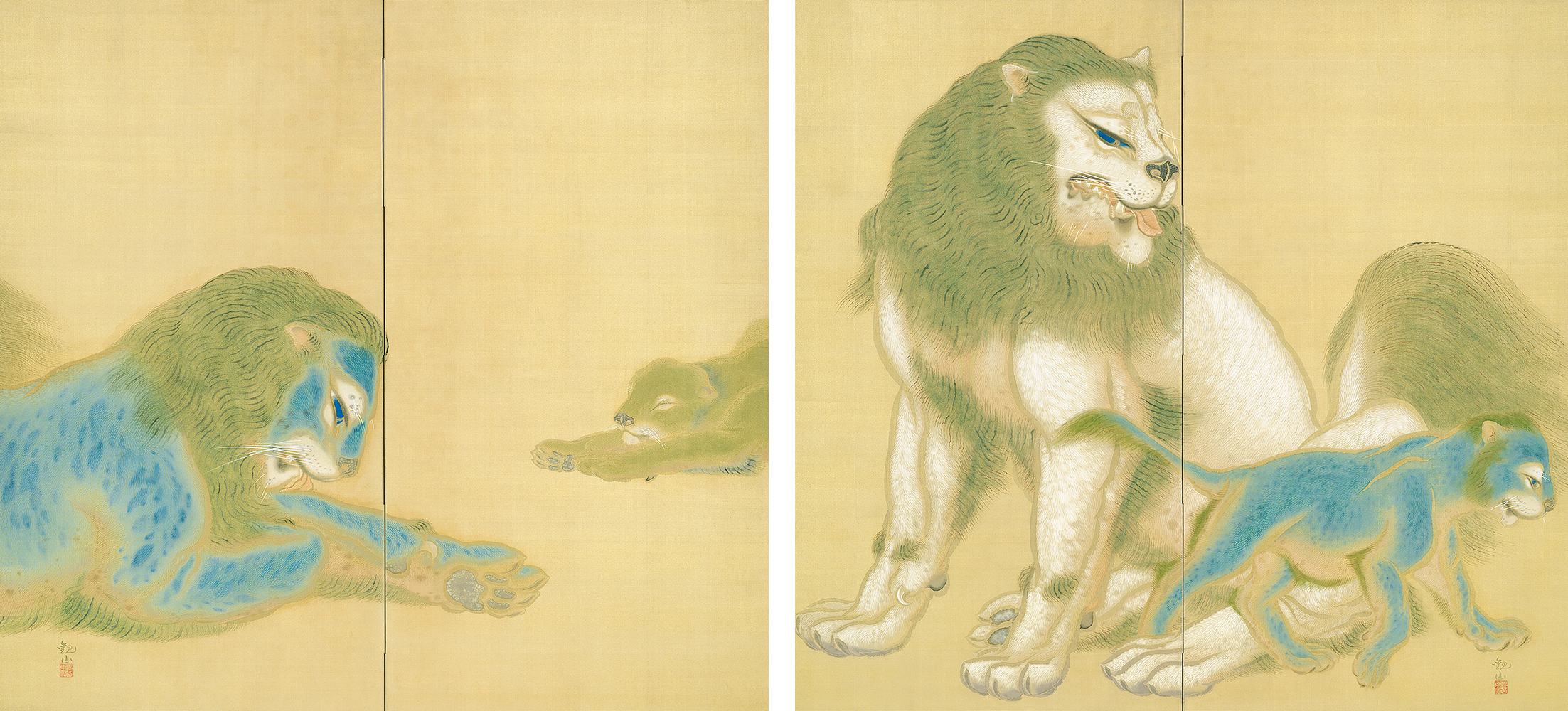 下村観山《獅子図屏風》画像