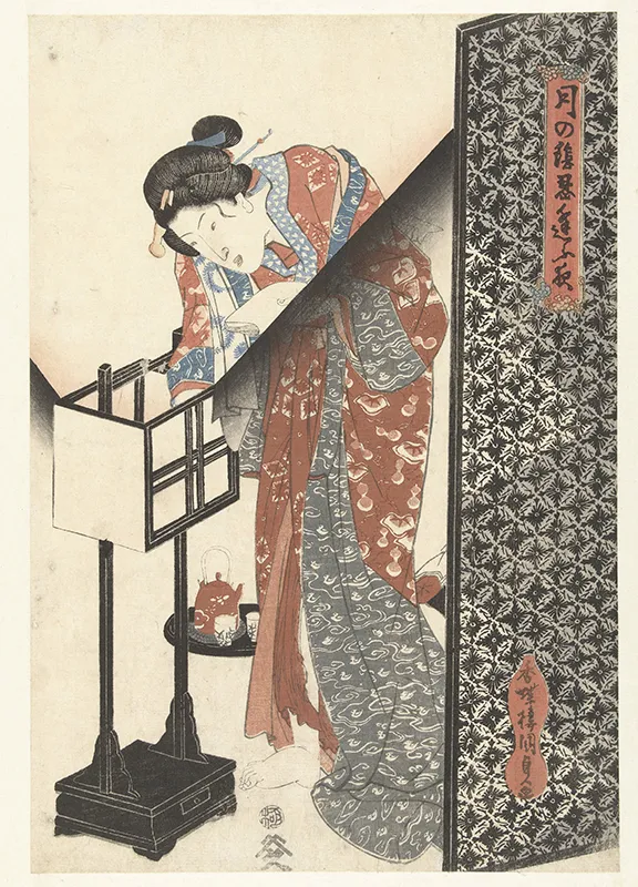 歌川国貞《月の陰忍逢ふ夜》アムステルダム国立美術館蔵 出典:https://www.rijksmuseum.nl/nl/collectie/object/Vrouw-bij-lamp--4d736401b7228345a020369003121c73?tab=data
